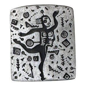 Urban Fetishes 1993 Petroglyph Pin Brooch Tribal Dancer Design Silver Tone 2"